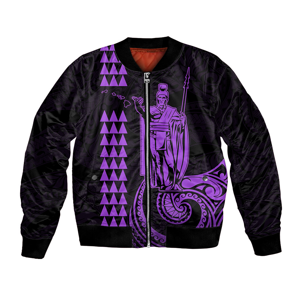 Custom Hawaii Bomber Jacket King Kamehameha - Purple LT9 Unisex Purple - Polynesian Pride