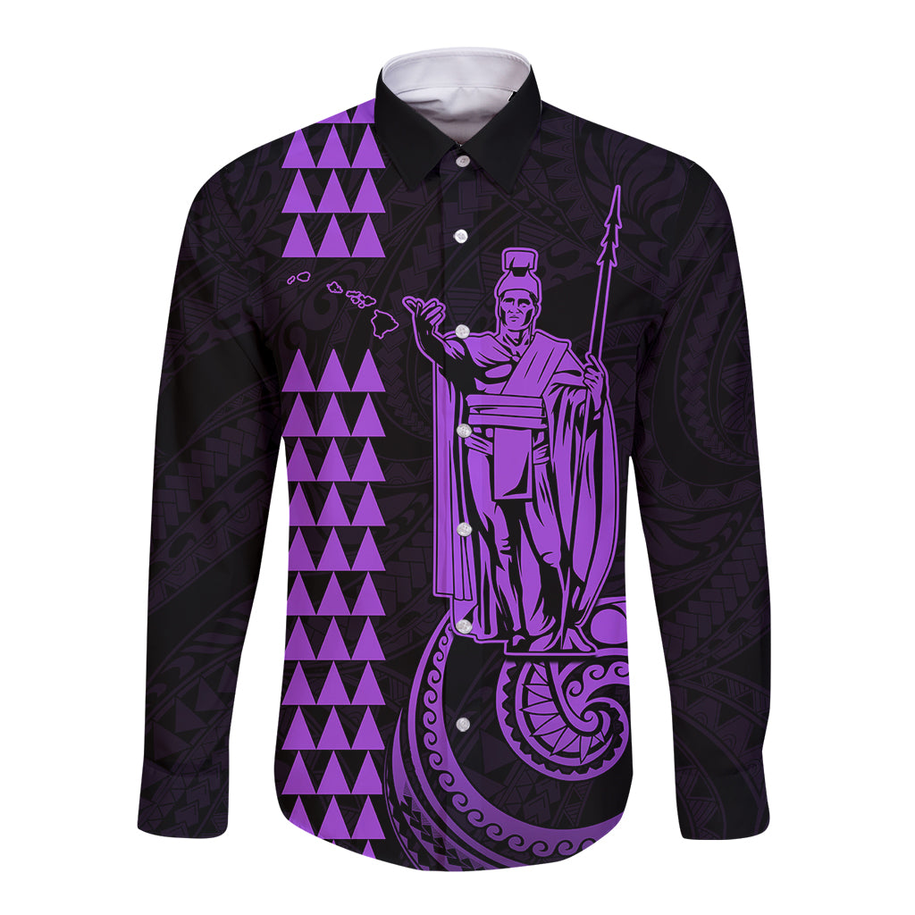 Custom Hawaii Long Sleeve Button Shirt King Kamehameha - Purple LT9 Unisex Purple - Polynesian Pride