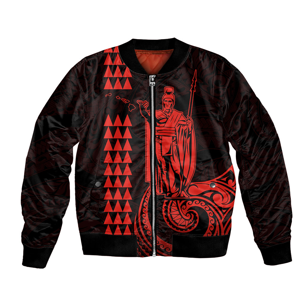 Custom Hawaii Bomber Jacket King Kamehameha - Red LT9 Unisex Red - Polynesian Pride