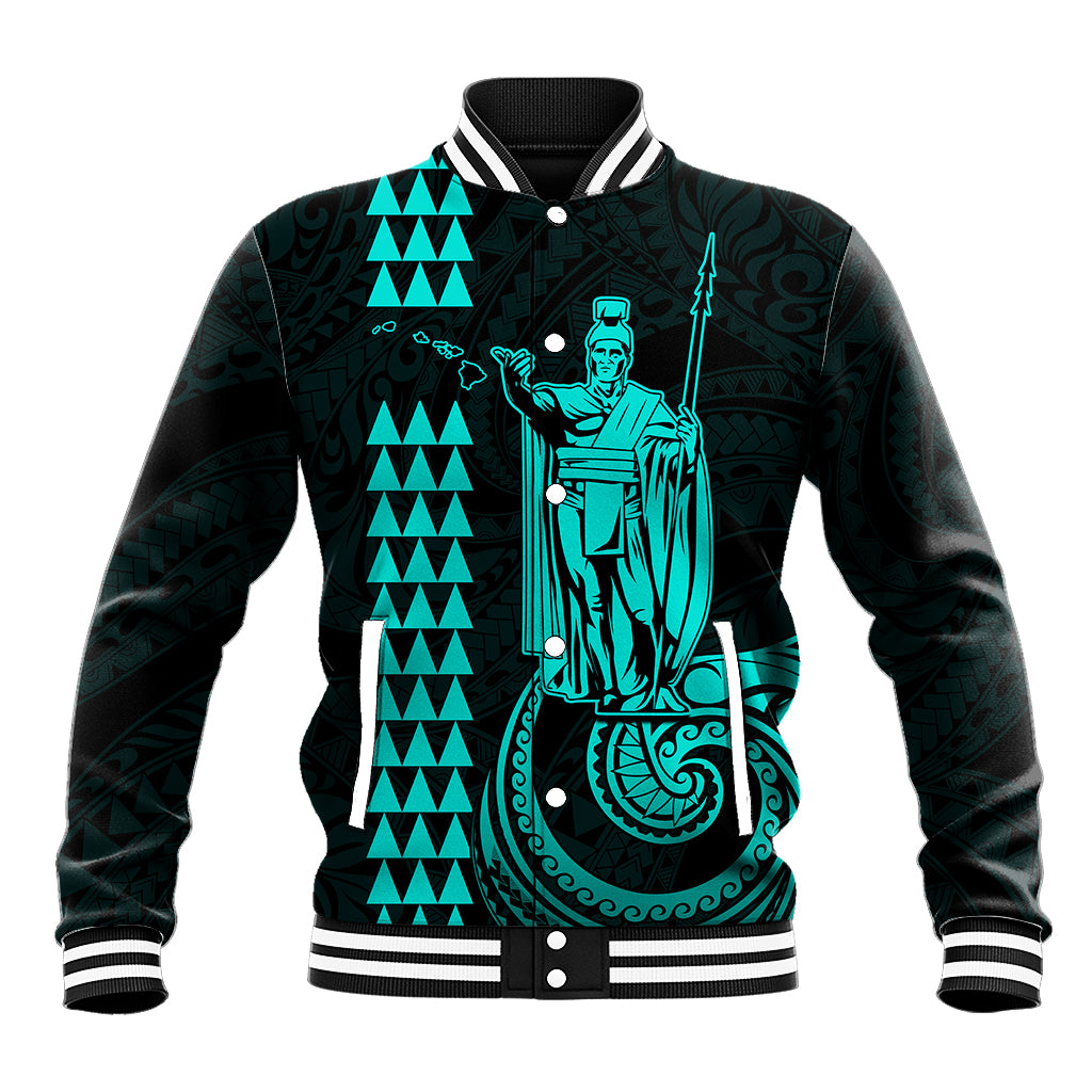 Custom Hawaii Baseball Jacket King Kamehameha - Turquoise LT9 Unisex Turquoise - Polynesian Pride