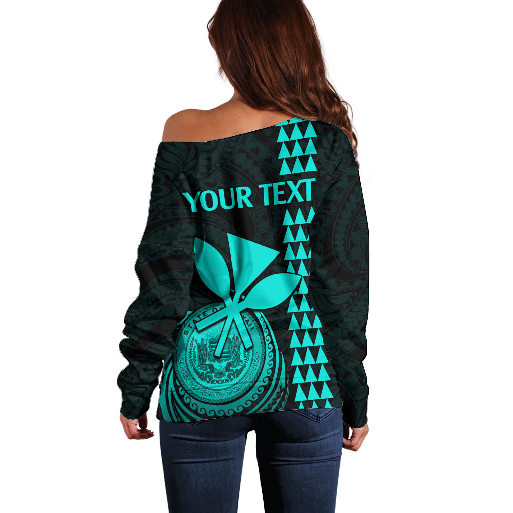 Custom Hawaii Off Shoulder Sweater King Kamehameha - Turquoise LT9 - Polynesian Pride