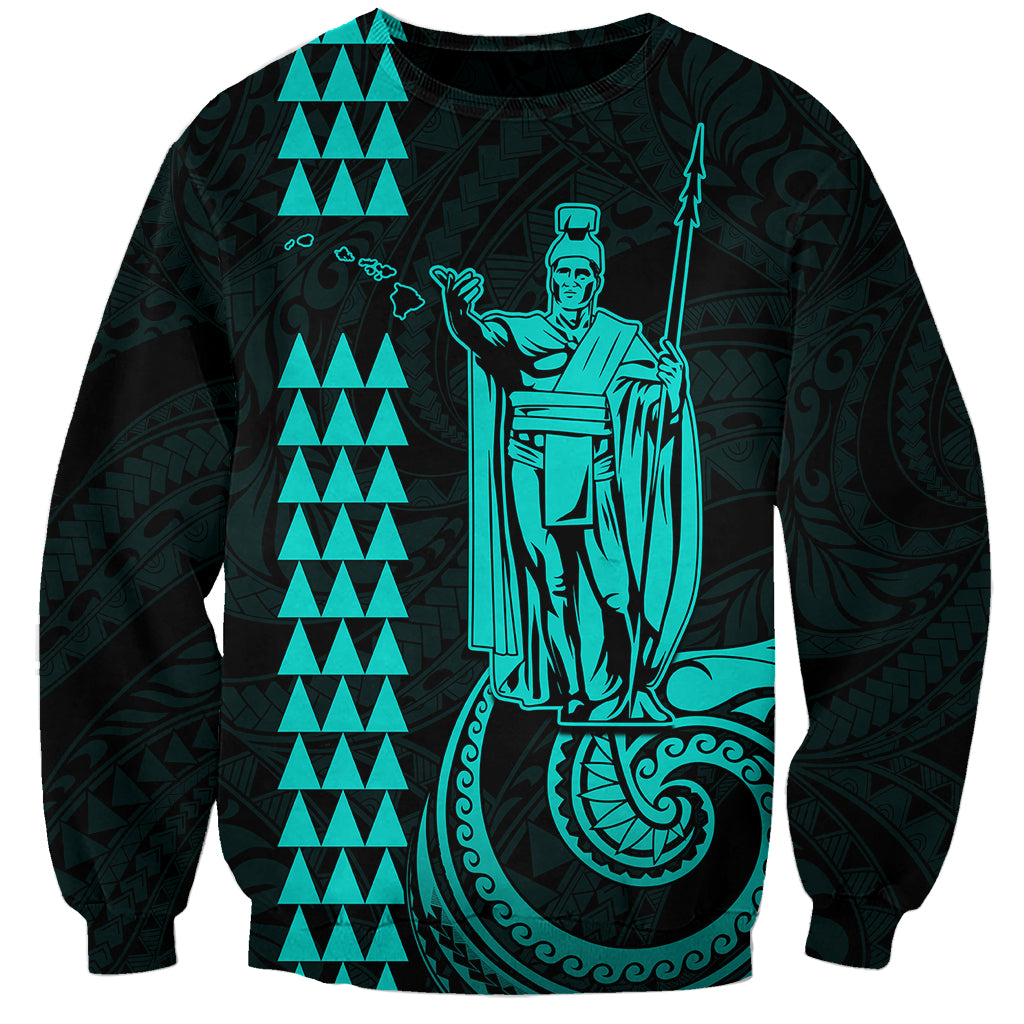 Custom Hawaii Sweatshirt King Kamehameha - Turquoise LT9 Unisex Turquoise - Polynesian Pride