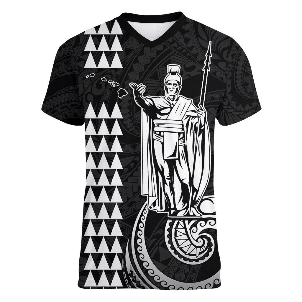 Custom Hawaii Women V Neck T Shirt King Kamehameha - White LT9 Female White - Polynesian Pride