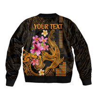 Custom Polynesian Sleeve Zip Bomber Jacket Hawaiian Warriors with Tribal Shark Tattoos - Gold LT9 - Polynesian Pride