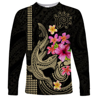 Custom Polynesian Long Sleeve Shirt Hawaiian Warriors with Tribal Shark Tattoos - Nude LT9 Unisex Nude - Polynesian Pride