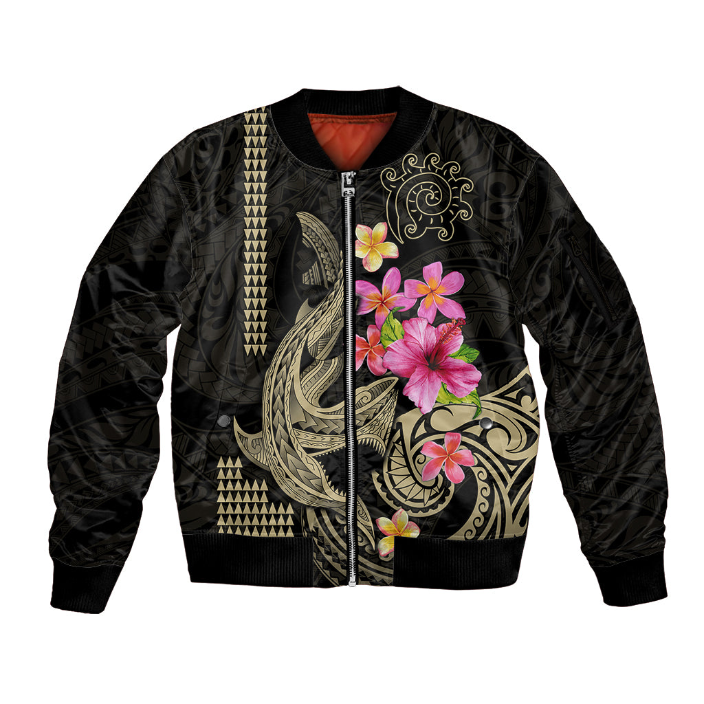Custom Polynesian Sleeve Zip Bomber Jacket Hawaiian Warriors with Tribal Shark Tattoos - Nude LT9 Unisex Nude - Polynesian Pride