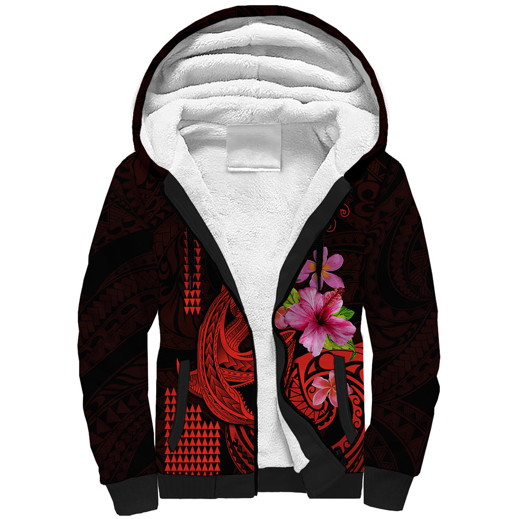 Custom Polynesian Sherpa Hoodie Hawaiian Warriors with Tribal Shark Tattoos - Red LT9 Unisex Red - Polynesian Pride
