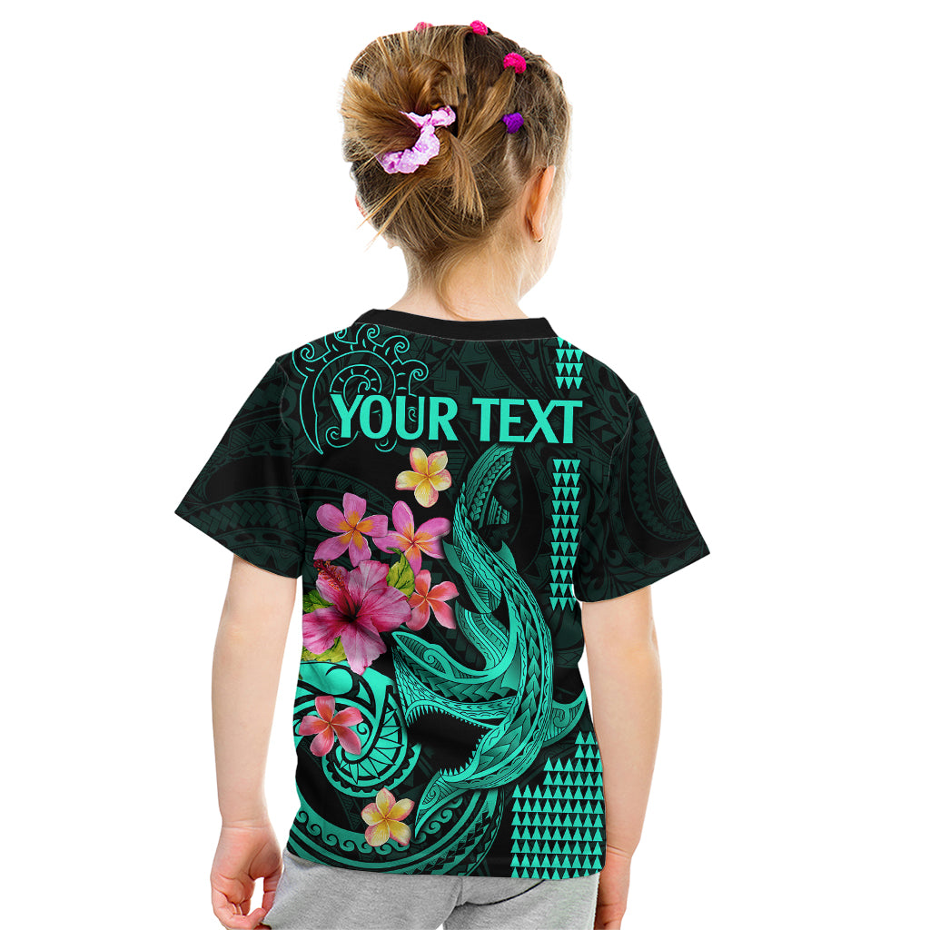 Custom Polynesian Kid T Shirt Hawaiian Warriors with Tribal Shark Tattoos - Turquoise LT9 - Polynesian Pride