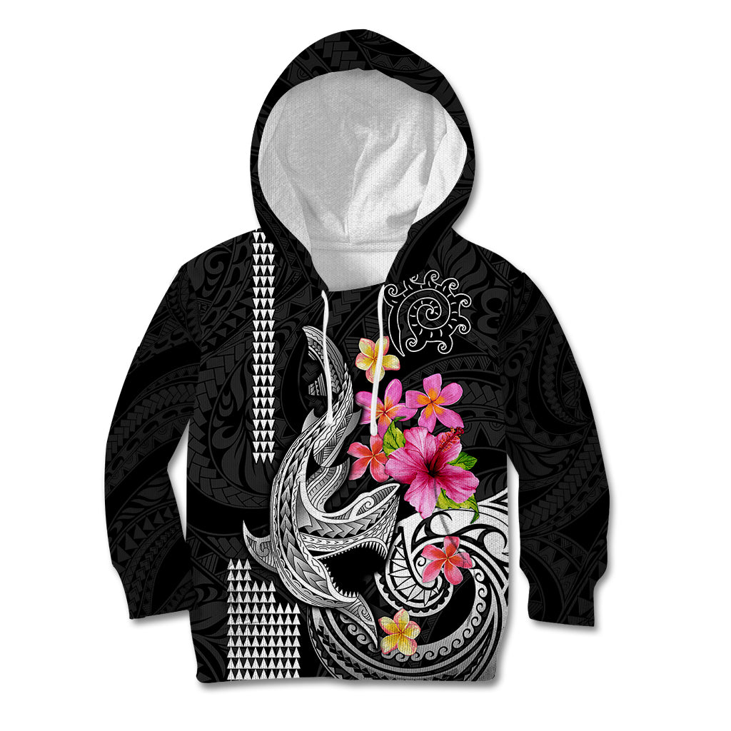 Custom Polynesian Kid Hoodie Hawaiian Warriors with Tribal Shark Tattoos - White LT9 White - Polynesian Pride