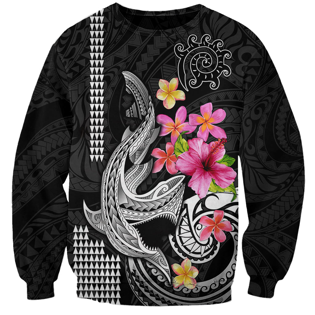 Custom Polynesian Sweatshirt Hawaiian Warriors with Tribal Shark Tattoos - White LT9 Unisex White - Polynesian Pride