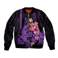 Custom Polynesian Sleeve Zip Bomber Jacket Hawaiian Warriors with Tribal Shark Tattoos - Purple LT9 Unisex Purple - Polynesian Pride