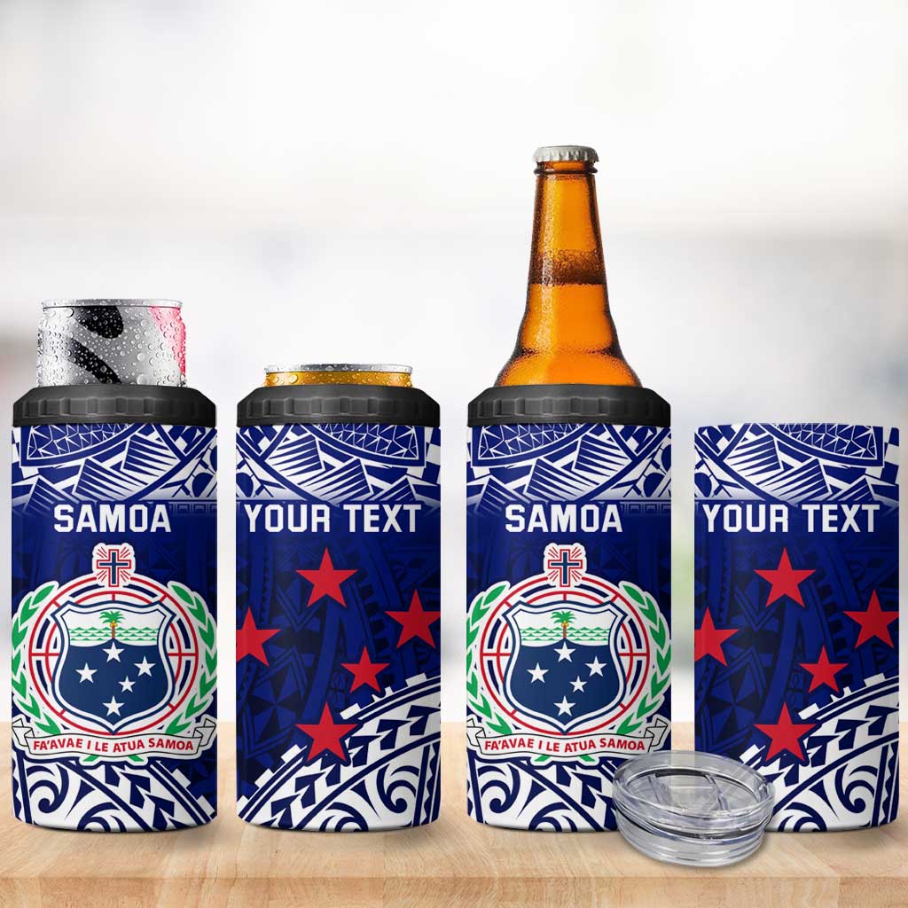 Personalised Samoa Coat Of Arms 4 in 1 Can Cooler Tumbler With Polynesian Pattern Version