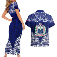 Personalised Samoa Coat Of Arms Couples Matching Short Sleeve Bodycon Dress and Hawaiian Shirt With Polynesian Pattern Version