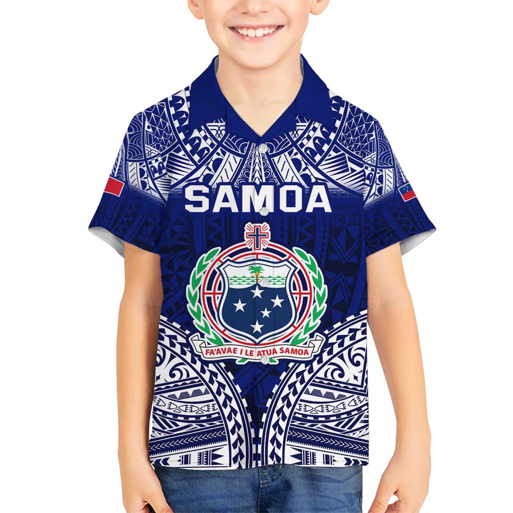 Personalised Samoa Coat Of Arms Family Matching Long Sleeve Bodycon Dress and Hawaiian Shirt With Polynesian Pattern Version
