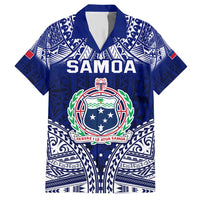 Personalised Samoa Coat Of Arms Family Matching Short Sleeve Bodycon Dress and Hawaiian Shirt With Polynesian Pattern Version