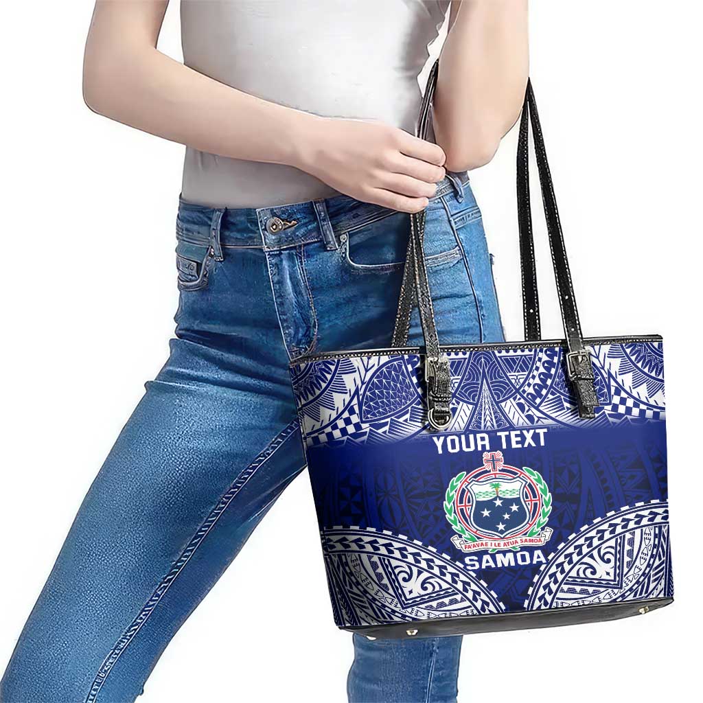 Personalised Samoa Coat Of Arms Leather Tote Bag With Polynesian Pattern Version