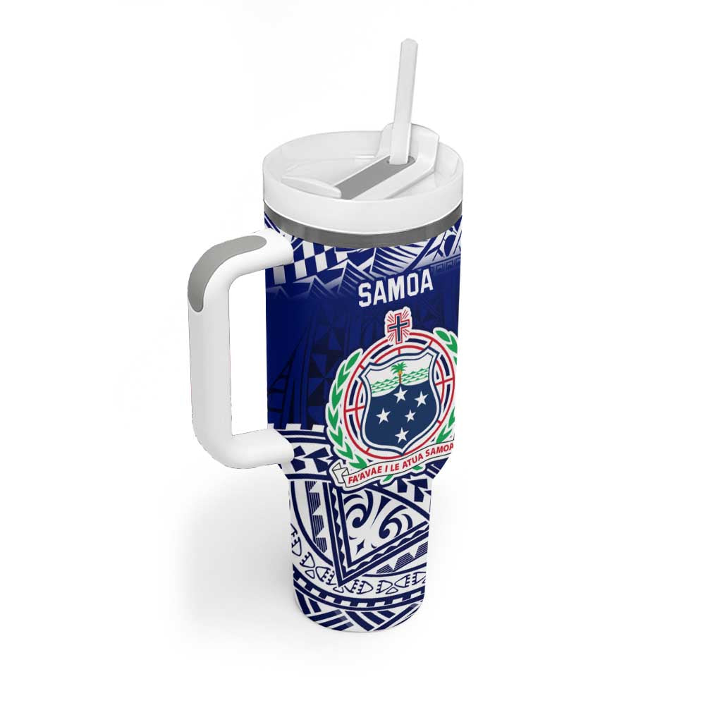 Personalised Samoa Coat Of Arms Tumbler With Handle With Polynesian Pattern Version