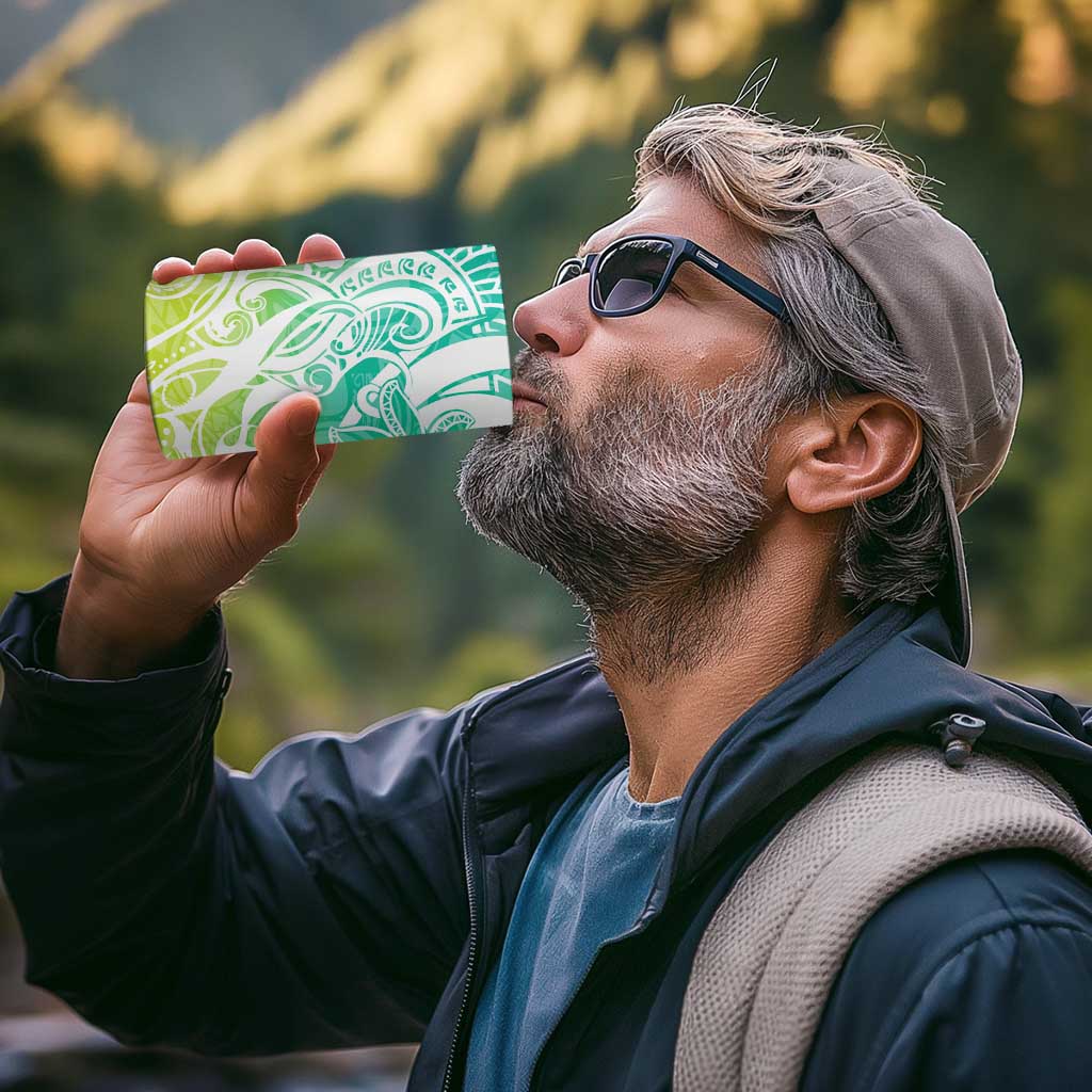 Polynesian Tribal Plumeria 4 in 1 Can Cooler Tumbler with Hawaii Kanaka Maoli Green Gradient Version