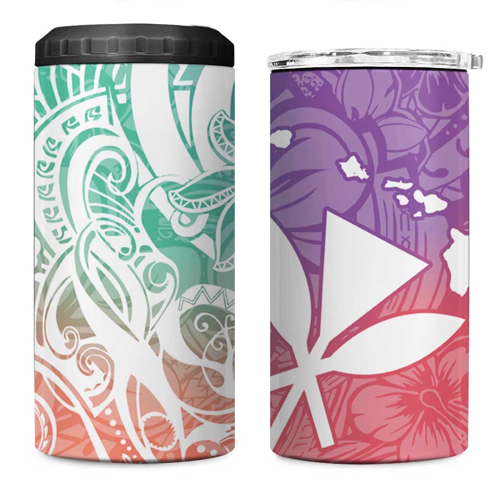Polynesian Tribal Plumeria 4 in 1 Can Cooler Tumbler with Hawaii Kanaka Maoli Bloom Version