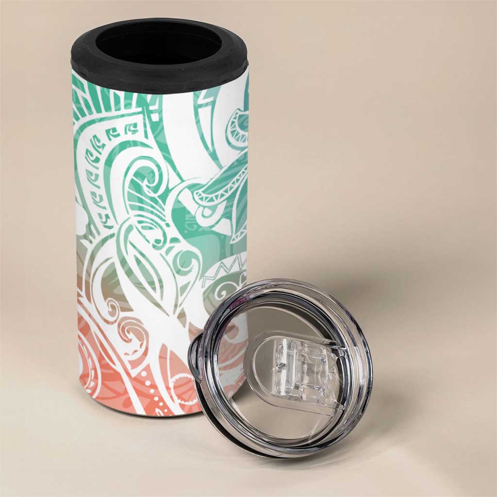 Polynesian Tribal Plumeria 4 in 1 Can Cooler Tumbler with Hawaii Kanaka Maoli Bloom Version