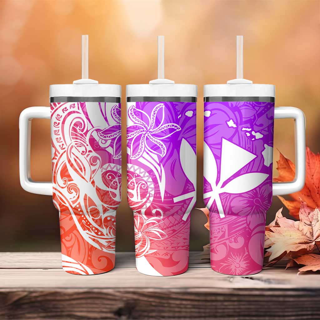 Polynesian Tribal Plumeria Tumbler With Handle with Hawaii Kanaka Maoli Purple Gradient Version