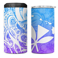 Polynesian Tribal Plumeria 4 in 1 Can Cooler Tumbler with Hawaii Kanaka Maoli Blue Gradient Version