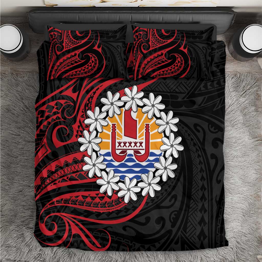Tahitian Coat Of Arm and Tiare Flower Bedding Set Polynesian Tribal Tattoo LT9 Black - Polynesian Pride