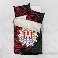 Tahitian Coat Of Arm and Tiare Flower Bedding Set Polynesian Tribal Tattoo LT9 US Twin 172cm x 218cm Black - Polynesian Pride