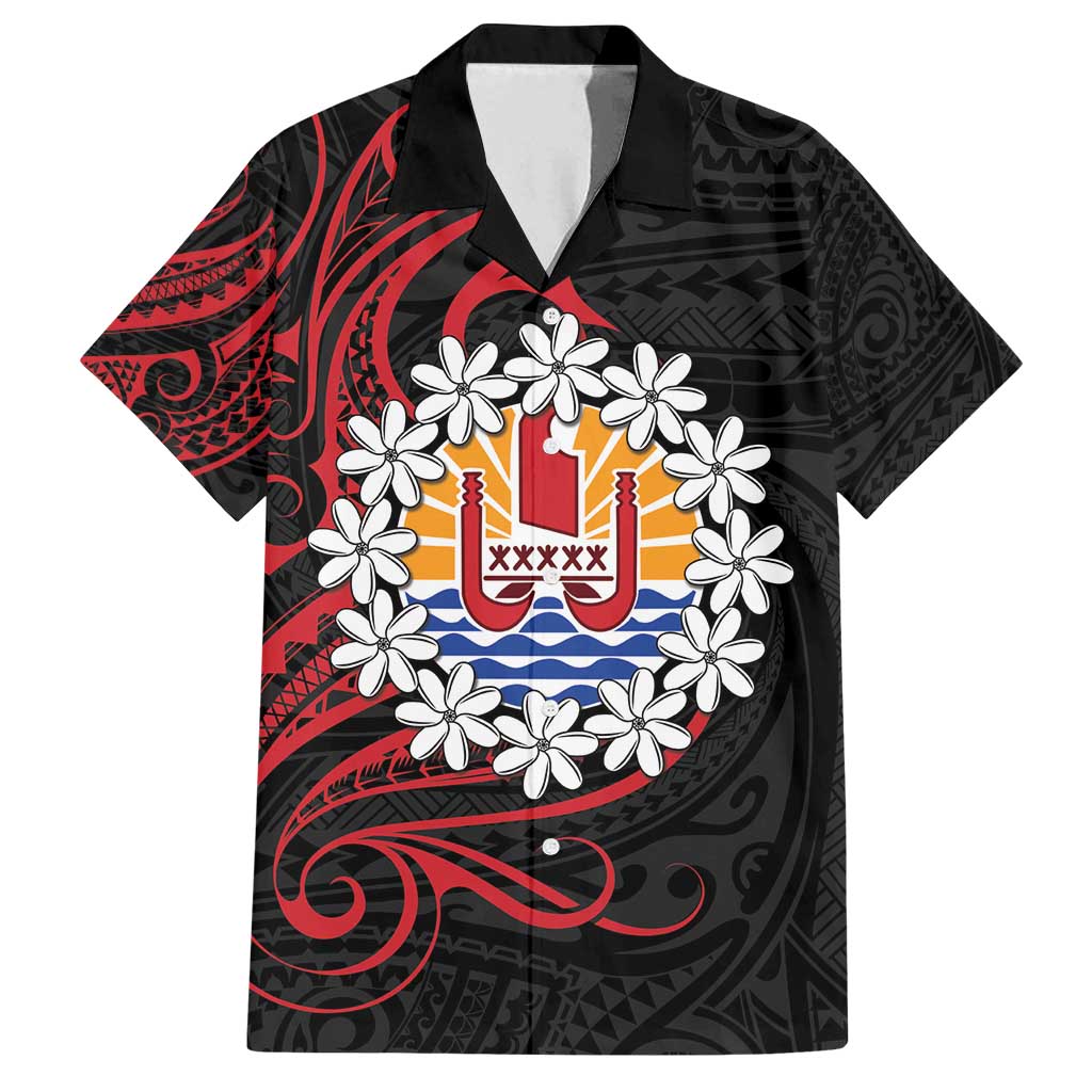 Tahitian Coat Of Arm and Tiare Flower Family Matching Long Sleeve Bodycon Dress and Hawaiian Shirt Polynesian Tribal Tattoo LT9 Dad's Shirt - Short Sleeve Black - Polynesian Pride