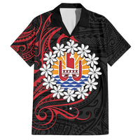 Tahitian Coat Of Arm and Tiare Flower Family Matching Long Sleeve Bodycon Dress and Hawaiian Shirt Polynesian Tribal Tattoo LT9 Dad's Shirt - Short Sleeve Black - Polynesian Pride