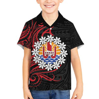 Tahitian Coat Of Arm and Tiare Flower Family Matching Long Sleeve Bodycon Dress and Hawaiian Shirt Polynesian Tribal Tattoo LT9 Son's Shirt Black - Polynesian Pride