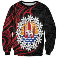 Tahitian Coat Of Arm and Tiare Flower Sweatshirt Polynesian Tribal Tattoo LT9 Unisex Black - Polynesian Pride