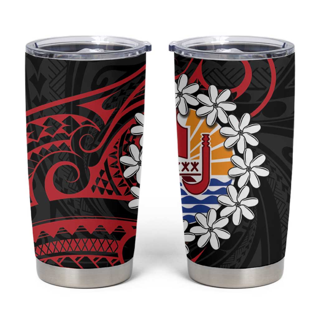 Tahitian Coat Of Arm and Tiare Flower Tumbler Cup Polynesian Tribal Tattoo
