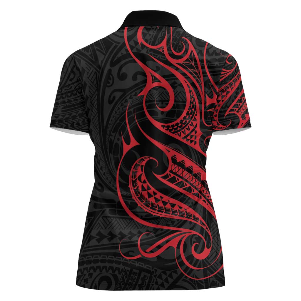 Tahitian Coat Of Arm and Tiare Flower Women Polo Shirt Polynesian Tribal Tattoo