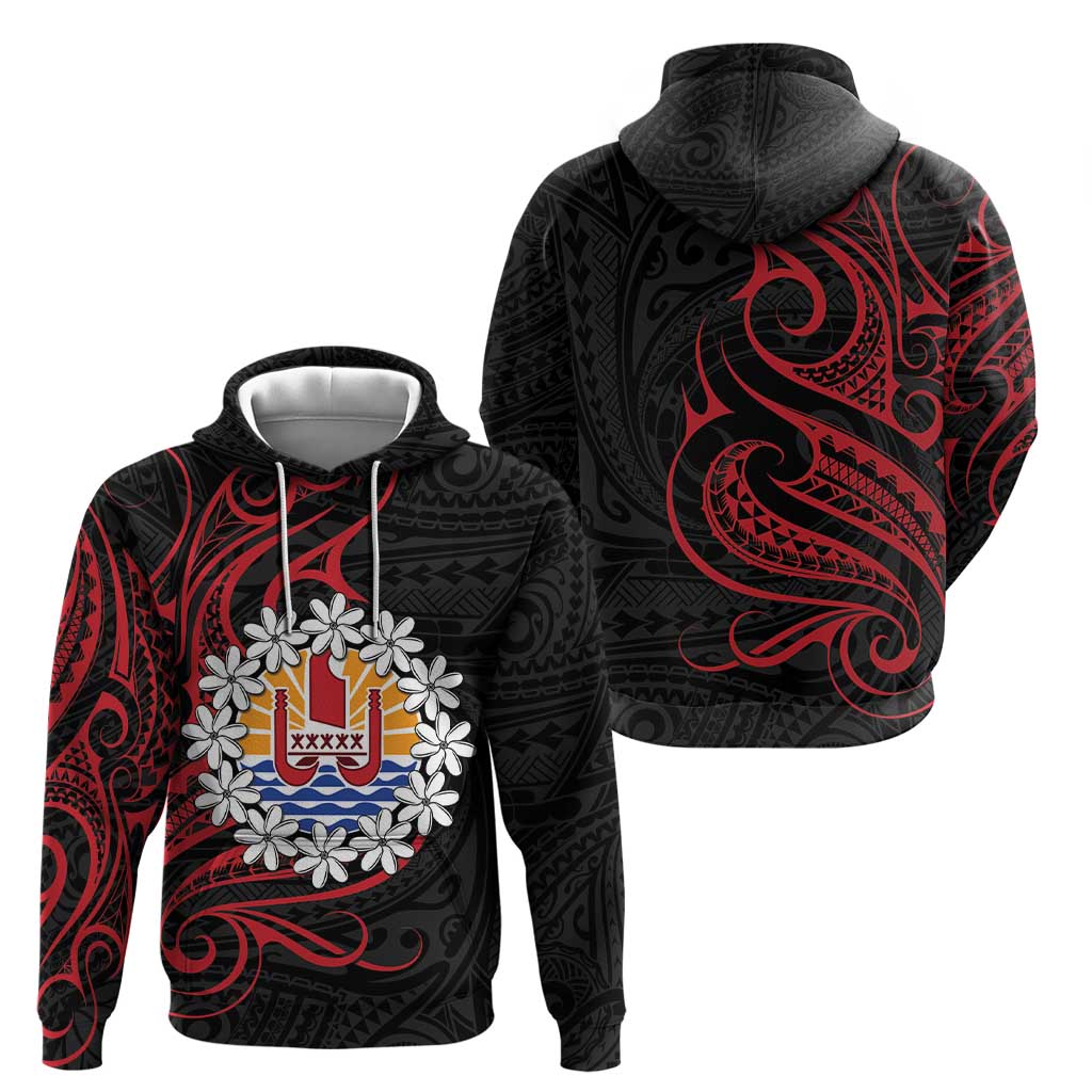 Tahitian Coat Of Arm and Tiare Flower Zip Hoodie Polynesian Tribal Tattoo