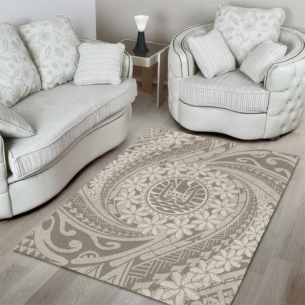 Tahitian Tiare Flower Area Rug Beige Polynesian Pattern