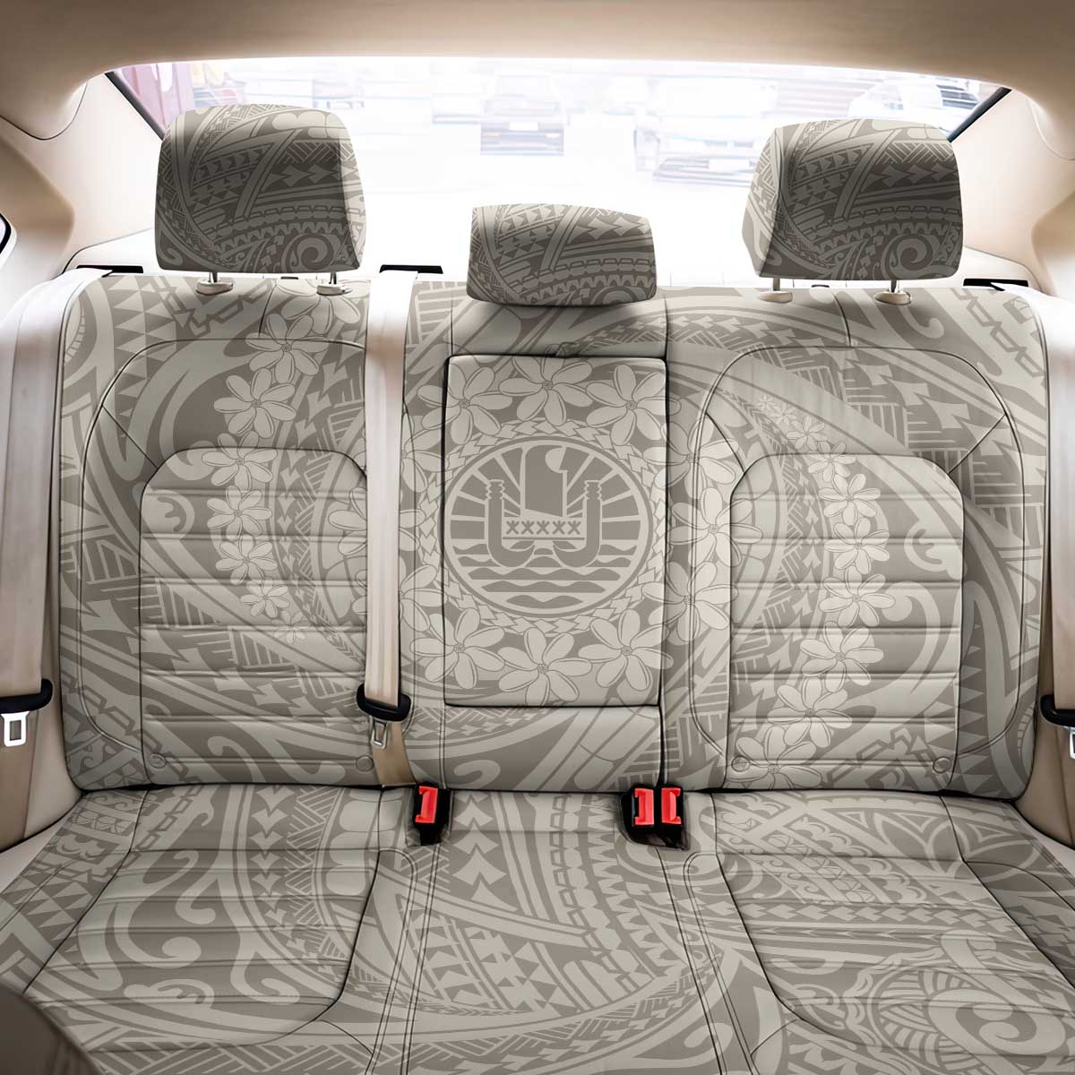 Tahitian Tiare Flower Back Car Seat Cover Beige Polynesian Pattern