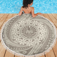 Tahitian Tiare Flower Beach Blanket Beige Polynesian Pattern