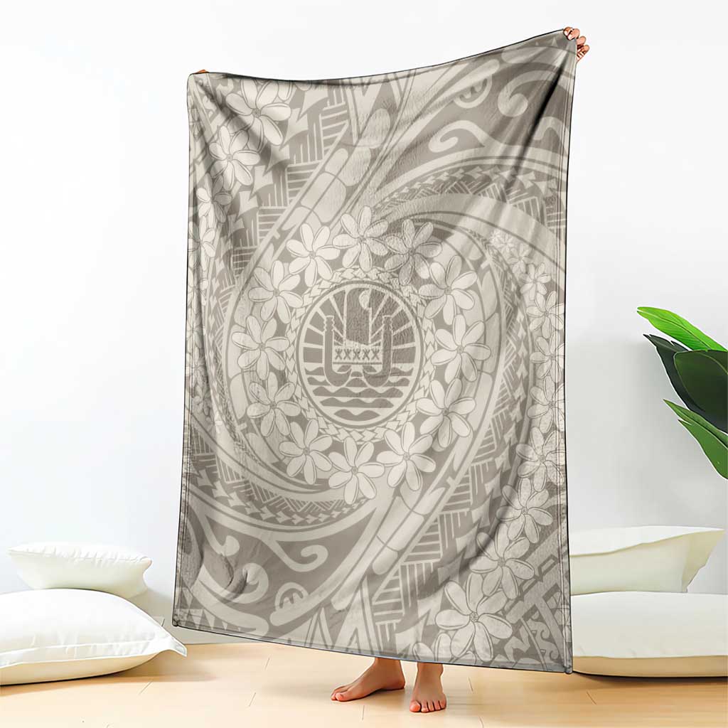 Tahitian Tiare Flower Blanket Beige Polynesian Pattern