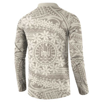Tahitian Tiare Flower Button Sweatshirt Beige Polynesian Pattern