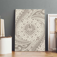 Tahitian Tiare Flower Canvas Wall Art Beige Polynesian Pattern