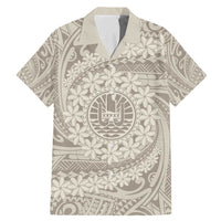 Tahitian Tiare Flower Family Matching Mermaid Dress and Hawaiian Shirt Beige Polynesian Pattern