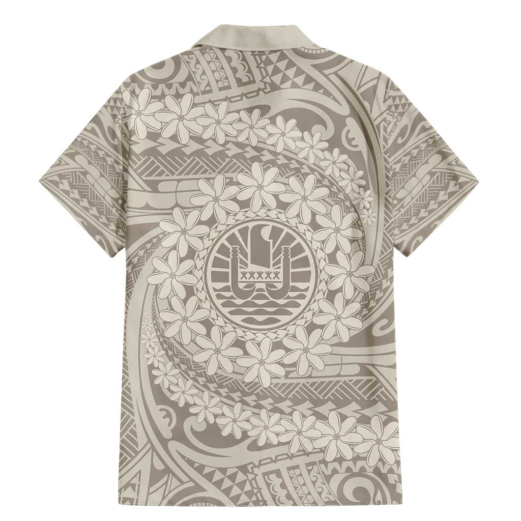 Tahitian Tiare Flower Family Matching Mermaid Dress and Hawaiian Shirt Beige Polynesian Pattern