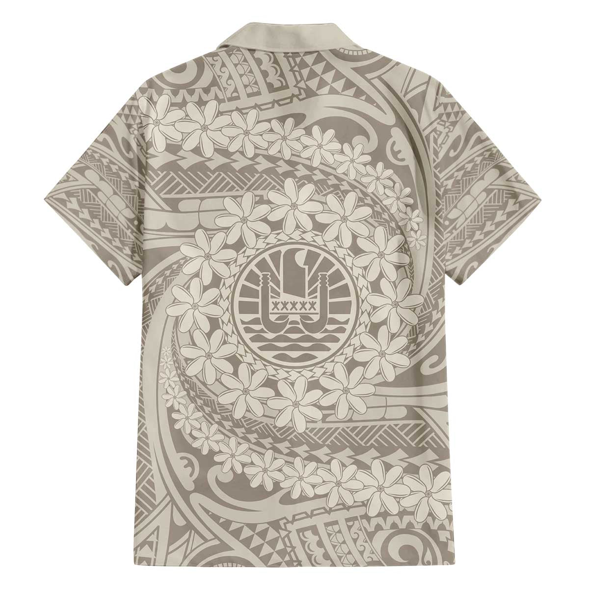 Tahitian Tiare Flower Family Matching Off The Shoulder Long Sleeve Dress and Hawaiian Shirt Beige Polynesian Pattern