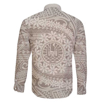 Tahitian Tiare Flower Family Matching Off Shoulder Maxi Dress and Hawaiian Shirt Beige Polynesian Pattern