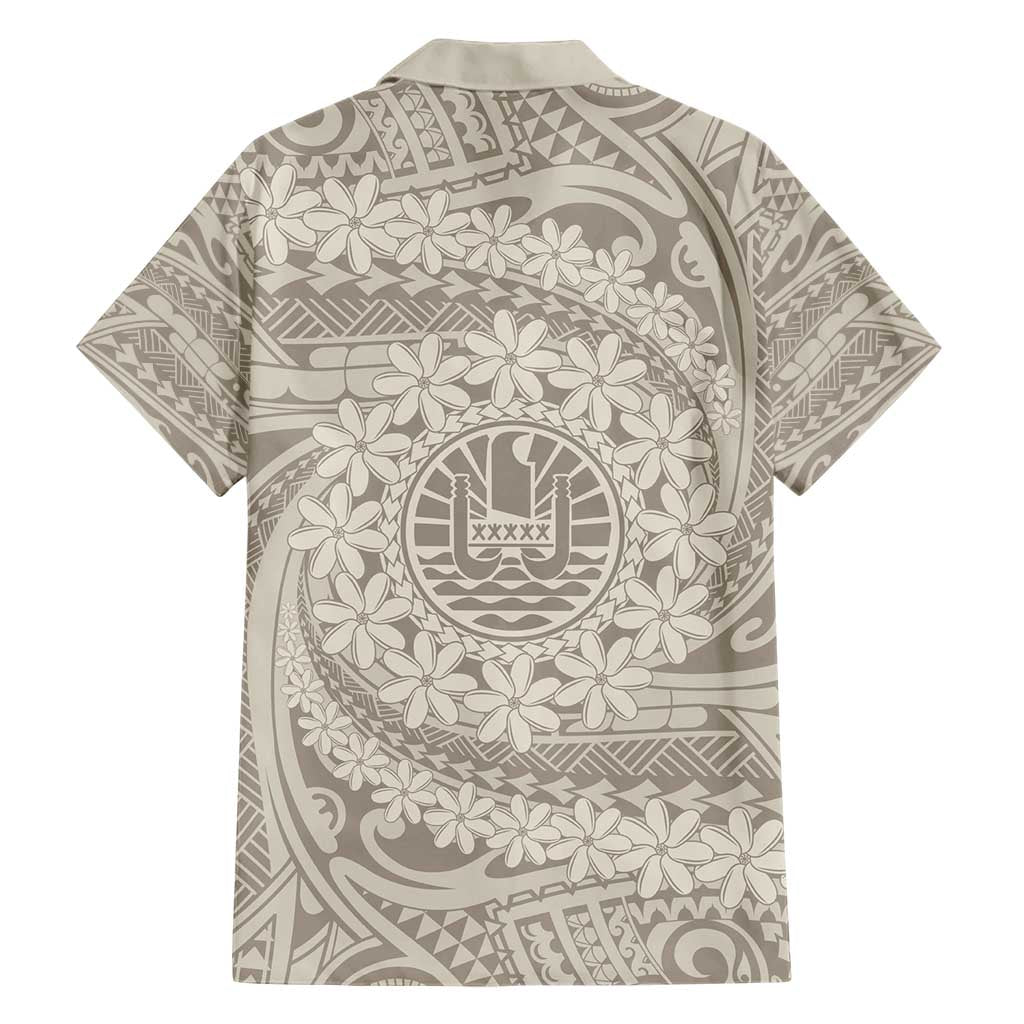 Tahitian Tiare Flower Family Matching Short Sleeve Bodycon Dress and Hawaiian Shirt Beige Polynesian Pattern