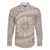 Tahitian Tiare Flower Family Matching Short Sleeve Bodycon Dress and Hawaiian Shirt Beige Polynesian Pattern