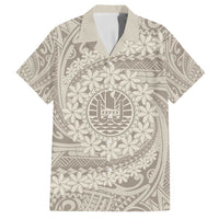 Tahitian Tiare Flower Family Matching Tank Maxi Dress and Hawaiian Shirt Beige Polynesian Pattern