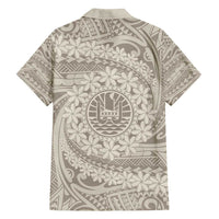 Tahitian Tiare Flower Family Matching Tank Maxi Dress and Hawaiian Shirt Beige Polynesian Pattern