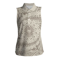 Tahitian Tiare Flower Women Sleeveless Polo Shirt Beige Polynesian Pattern LT9 Female Beige - Polynesian Pride